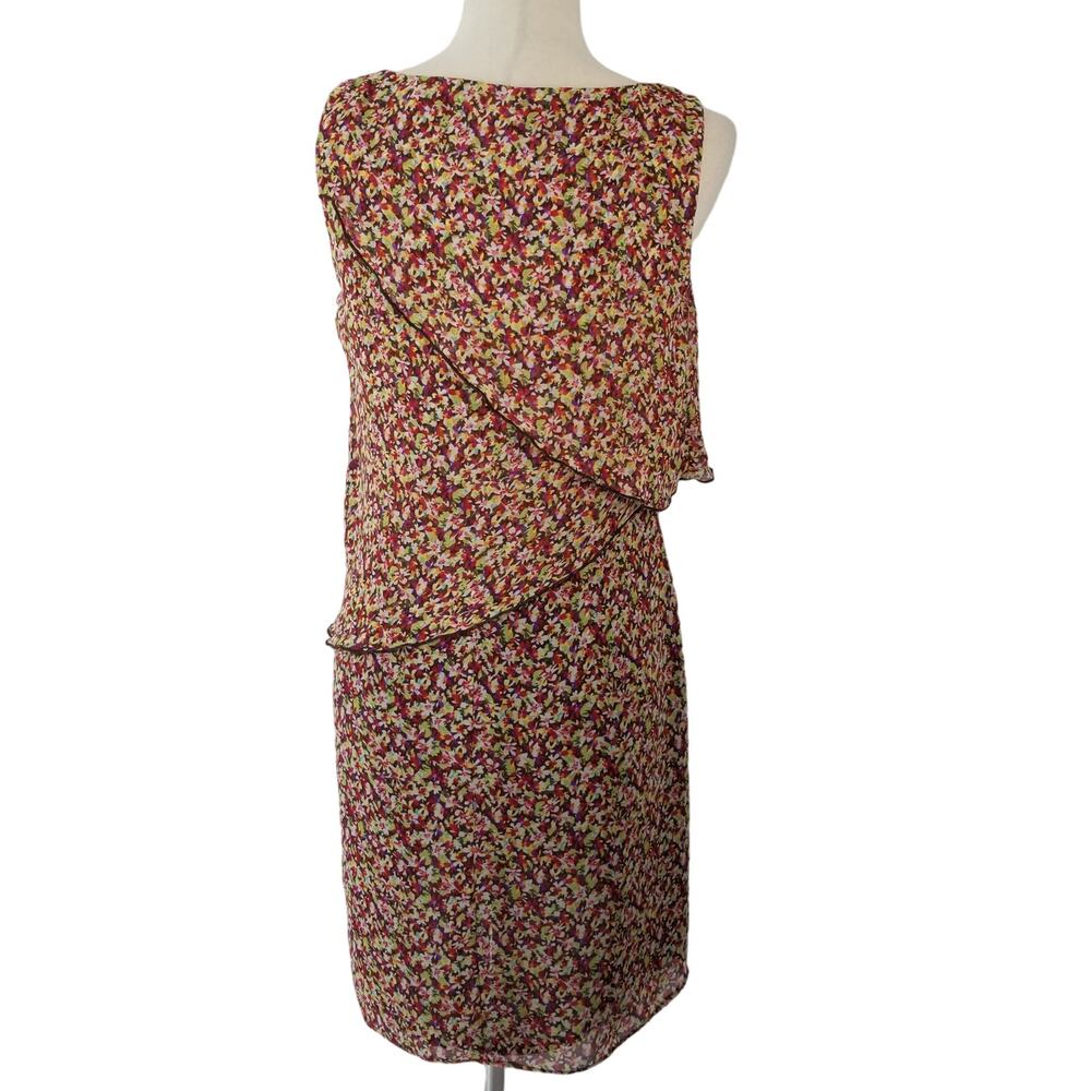 Suzi Shin Maggy Boutique Brown Red Green Floral Lined Ruffle Draped Dress 8
